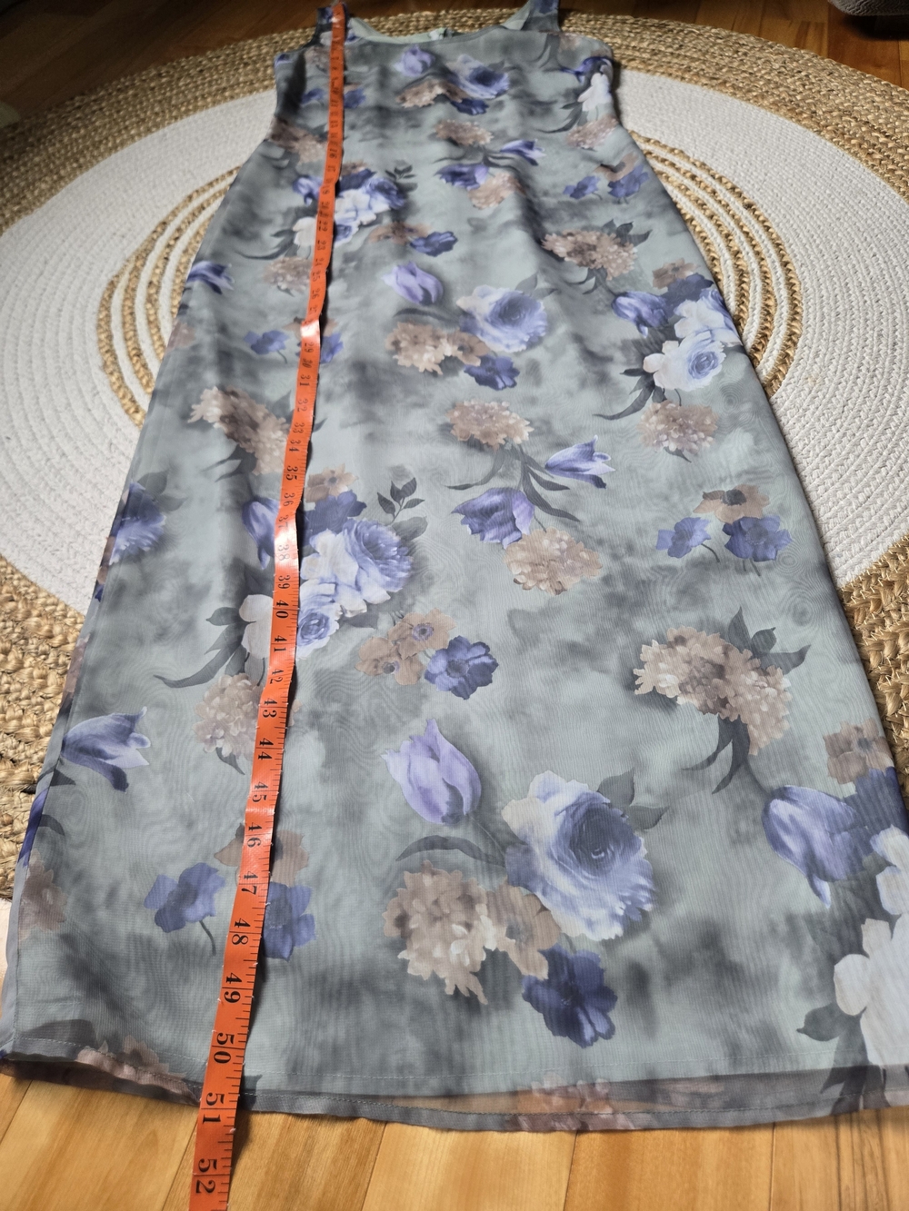 Vintage 90s Scoop-Neck Floral Maxi Dress Sage Blue Whimsigoth Grunge Gothic S/M - Picture 13 of 16